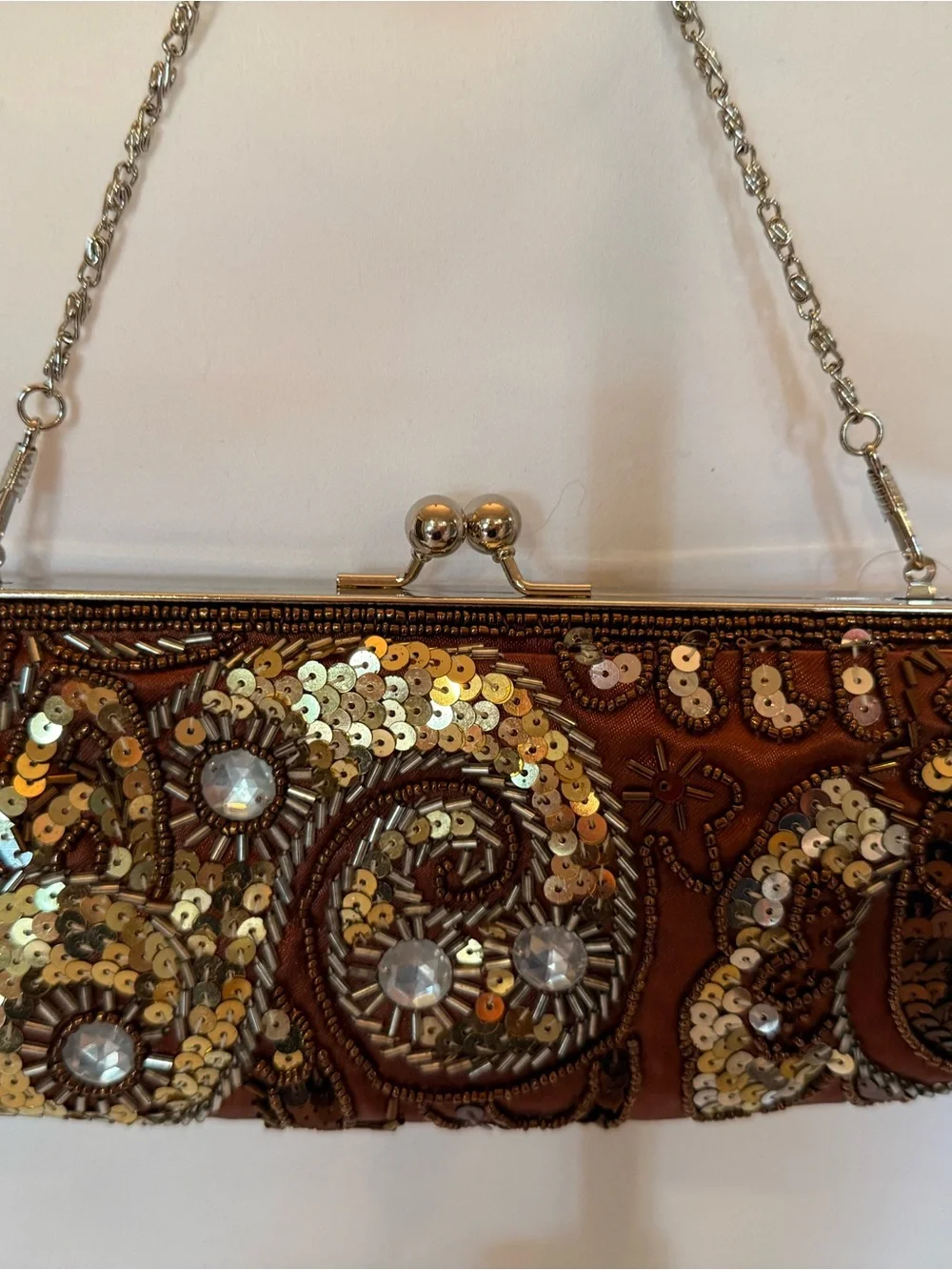 Apt. 9 Gold & Silvet Sequin Beaded Evening Clutch w/ optional metal strap